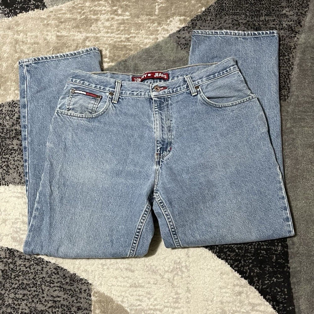 Tommy Hilfiger Baggy Jeans Men 34x30 Blue Denim Skater Wide Leg Grunge Rap VTG - Picture 9 of 15